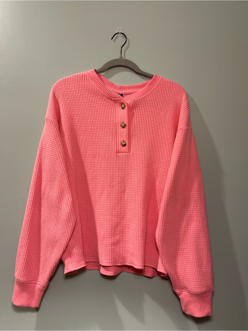 Old Navy Coral Pink Waffle Henley Sweatshirt - Women